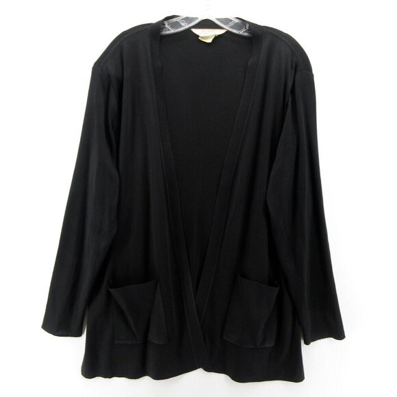 VINTAGE Misook Sweater Large Open Cardigan Pockets Shoulder Pads - Picture 1 of 11